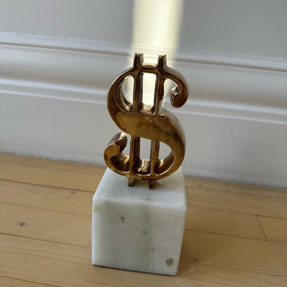 Jonathan Adler Brass and Marble Money Sign Sculpture - Picture 10 of 10